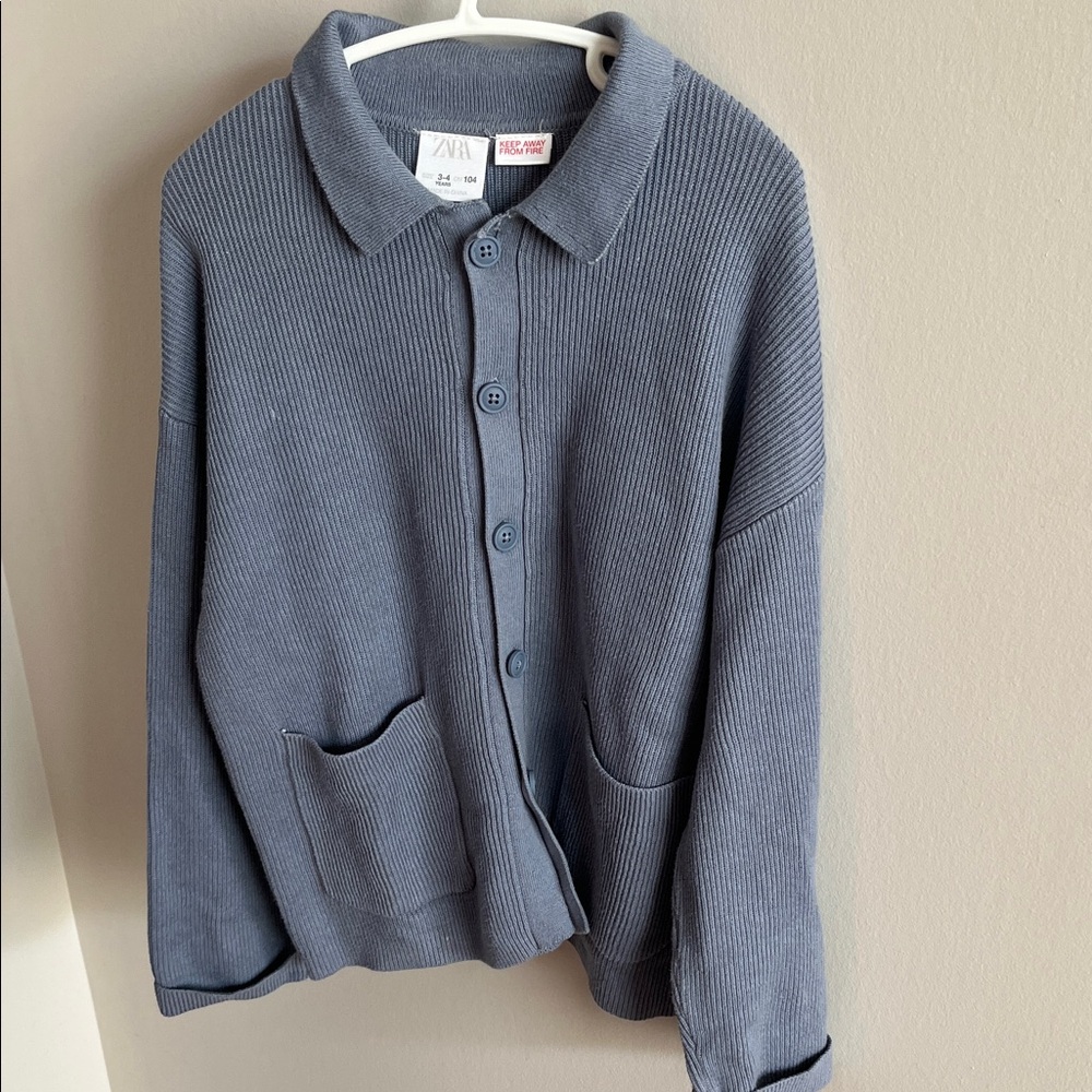 Zara Kids Grey Blue Ribbed Knit Sweater
